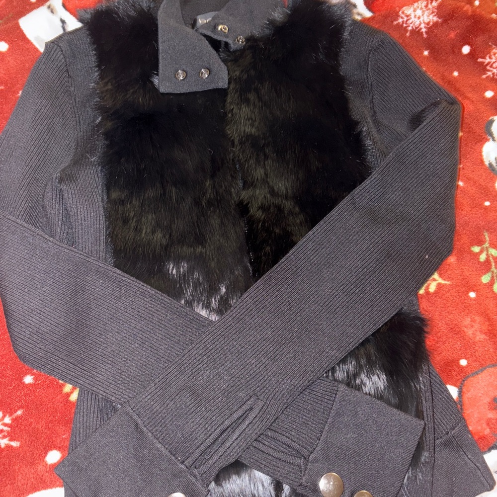 Bebe Black Jacket with Faux Fur Accents